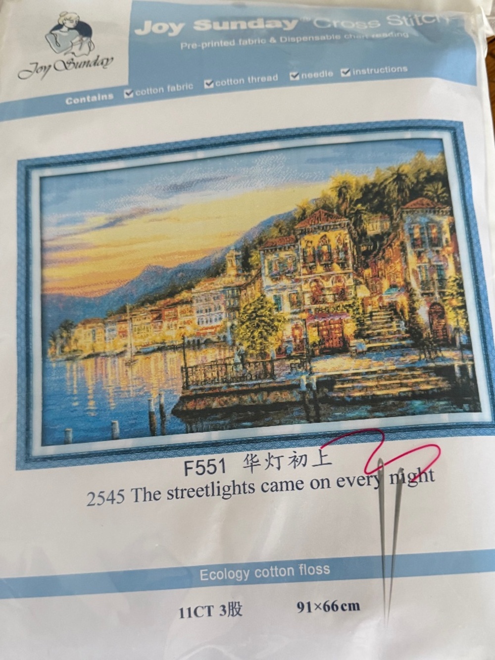 Streetlight Sunset Riviera Joy Sunday Cross Stitch Kit 11CT Pre-Printed Aida NEW